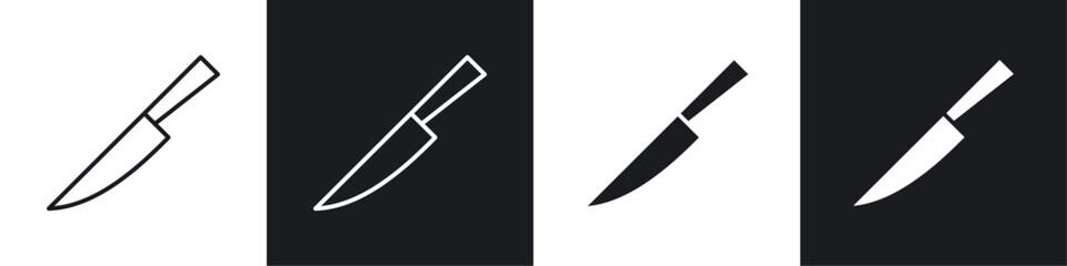 Kitchen knife icons collection in black and white solid and line style