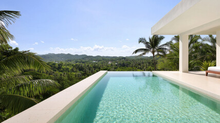 serene minimalist room featuring private infinity pool overlooking lush greenery