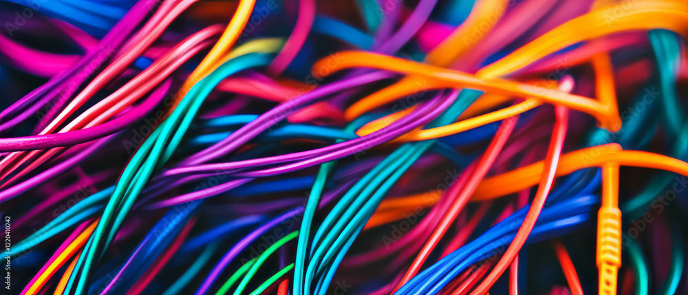 Poster colorful intertwined wires create a vibrant flow of data and speed in abstract design
