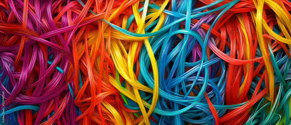 Poster vibrant abstract background of intertwined multi-colored wires symbolizing data flow