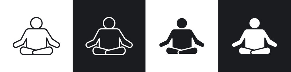 Meditation icons collection in black and white solid and line style