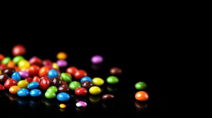 Colorful small candies on a black background