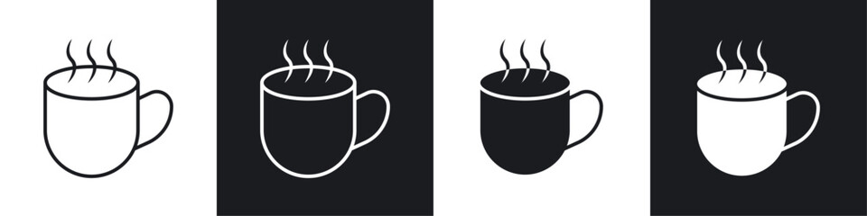 Mug icons collection in black and white solid and line style