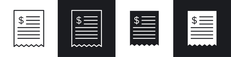 Fototapeta premium Payment receipt icons collection in black and white solid and line style