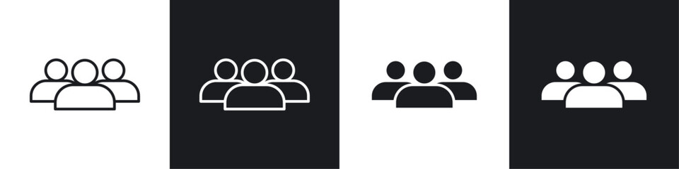 people icons collection in black and white solid and line style
