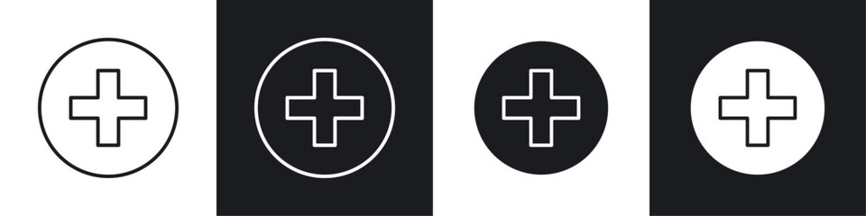 Plus icons collection in black and white solid and line style
