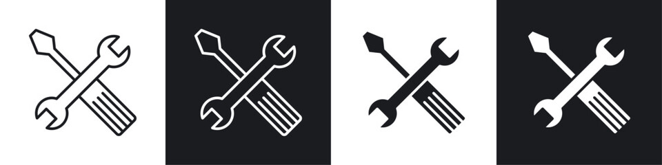 Repair icons collection in black and white solid and line style