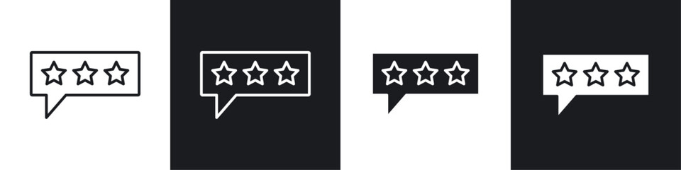 Review icons collection in black and white solid and line style