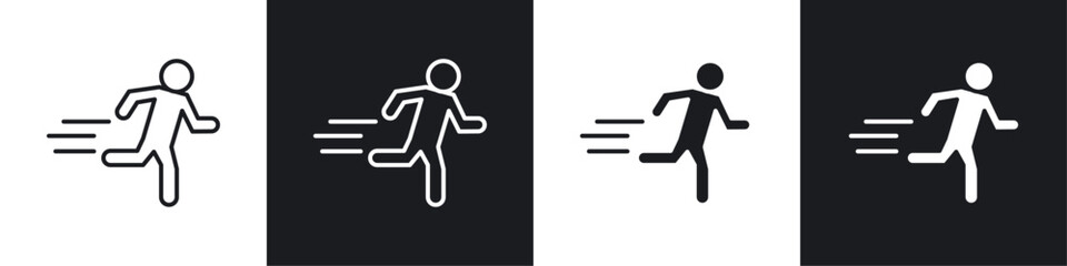 Running icons collection in black and white solid and line style