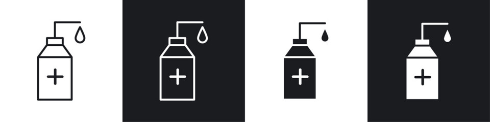 Sanitizer icons collection in black and white solid and line style