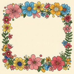 A playful floral border with bright, colorful doodle flowers and plenty of space in the middle