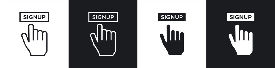 Sign up icons collection in black and white solid and line style
