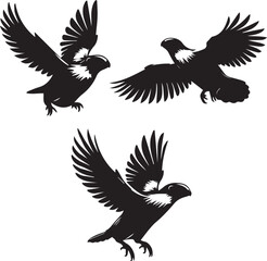 set of guinea fowl flying  poses,flying guinea fowl, guinea fowl vector, bird silhouette, guinea fowl poses, flying bird, black and white bird