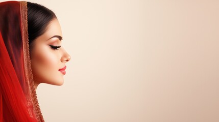 Naklejka premium Elegant Profile of a Woman in Traditional Red Attire