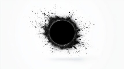 Abstract Black Hole with Dynamic Paint Splatter Effect on White Background