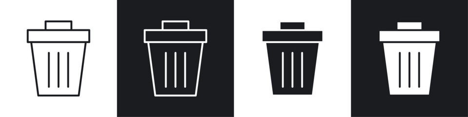 Trash icons collection in black and white solid and line style