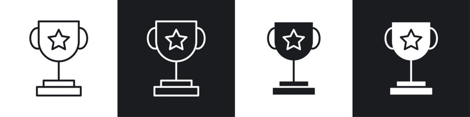 Trophy icons collection in black and white solid and line style
