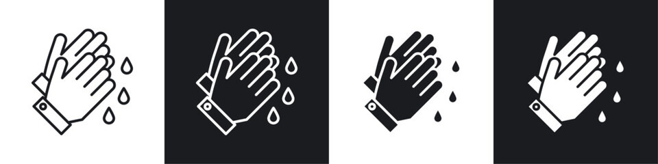Wash hands icons collection in black and white solid and line style
