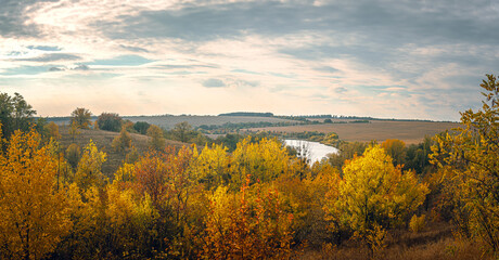 Autumn landscape on river