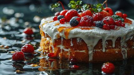 wedding cake with strawberries and cream