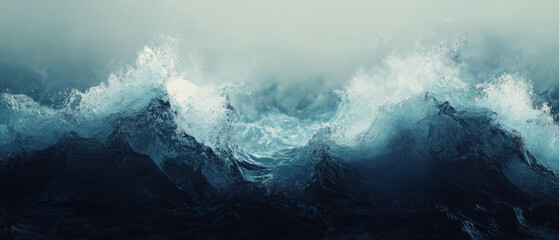 Pixelated waves create an abstract digital art banner with a central focus