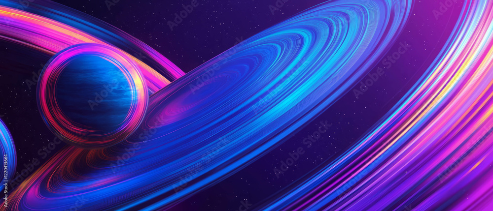 Poster abstract planetary rings with a central void and a cosmic exploration theme