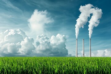 A field of green grass with a large cloud in the sky