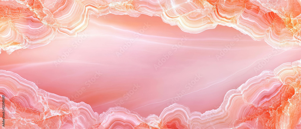 Aufkleber polished pink onyx abstract background with empty center and shiny design elements