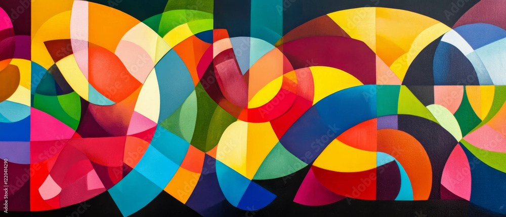 Aufkleber dynamic composition of overlapping rainbow shapes in abstract modern art