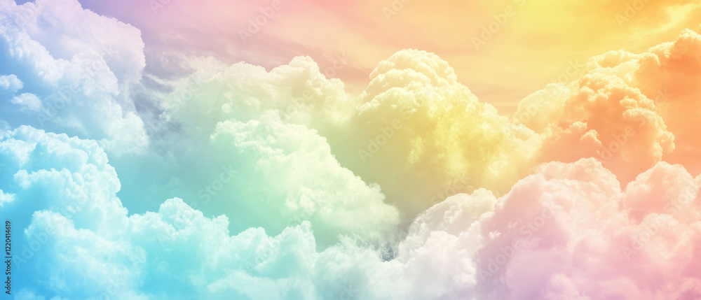Poster dreamy sky with rainbow colored clouds creating abstract shapes at sunset