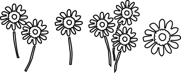 ガーベラの白黒線画ベクターイラストセット