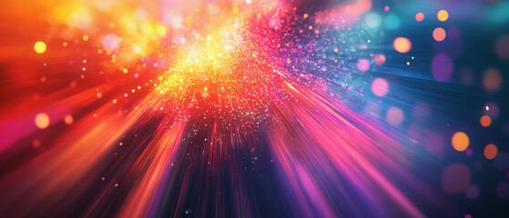 Fototapeta premium Vibrant burst of rainbow fireworks lighting up the night sky in festive celebration
