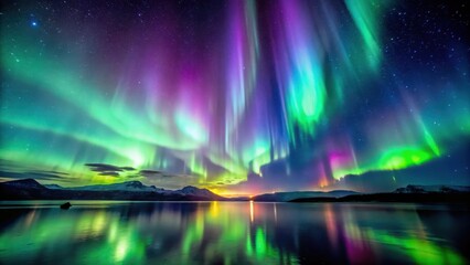 Flickering aurora borealis against dark night sky