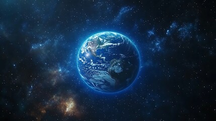 Obraz premium A background of space with a blue Earth and starlight