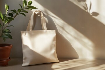 Minimalistic Tote Bag Against Soft Natural Light and Shadows