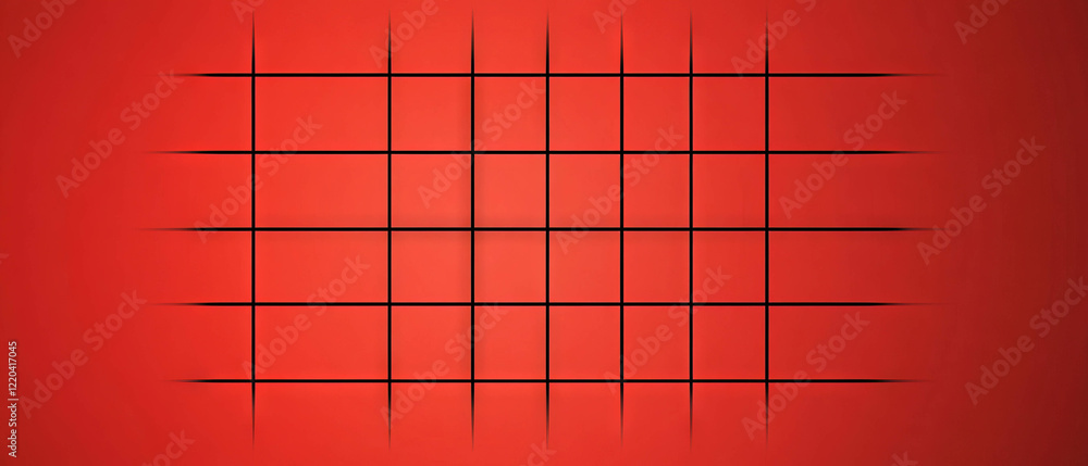 Poster bold red grid background with black lines and central open space for text or graphics