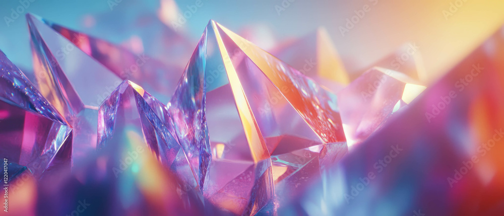 Poster rainbow prisms create a dazzling display of light and color in an abstract design