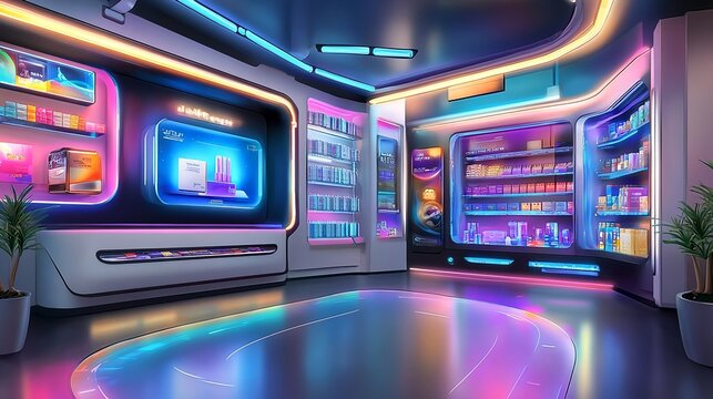 futuristic store neon lights retail design - cyberpunk