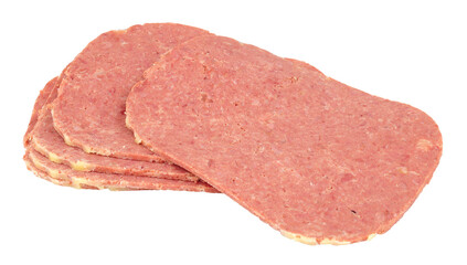 Group of corned beef meat slices isolated on a white background