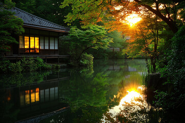 Fototapeta premium Serene Autumn Reflection at Dusk