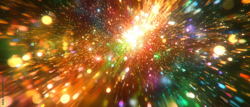 Poster dynamic abstraction of light and particles creating a vibrant ripple effect in motion