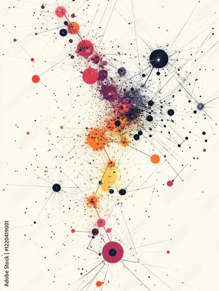 Poster abstract network connection of colorful dots and lines on white background digital design