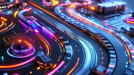 neon circuit board tech background - futuristic technology