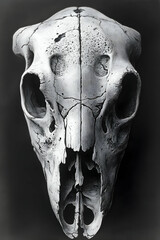 Animal skull, close-up, dark background, studio shot, for artistic or educational use