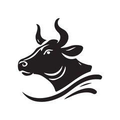 Stylish Black and White Cow Head Logo Design