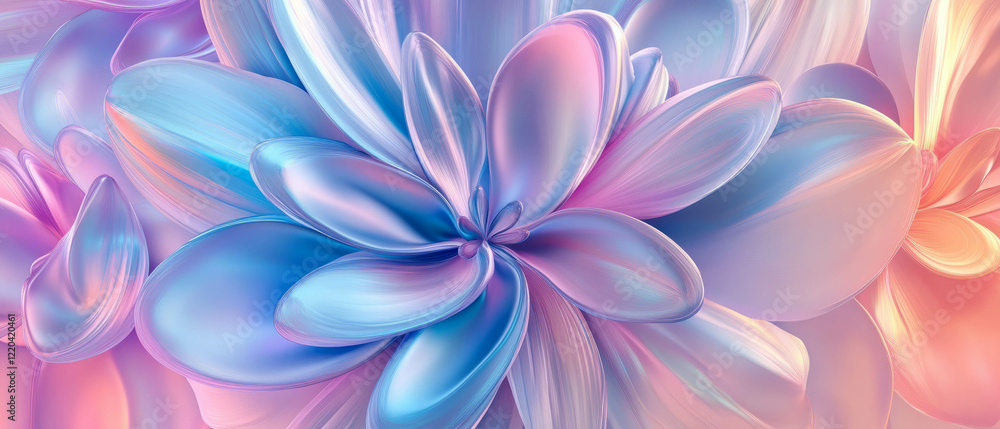 Poster soft holographic flowers create an abstract background with a central empty space for text
