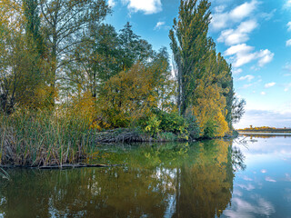 Autumn landscape on river