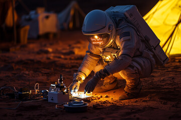 Fototapeta premium Astronaut Conducting Research on Mars