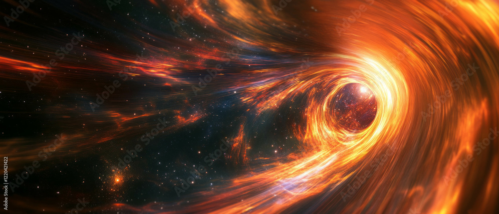 Poster abstract star trails create a dynamic cosmic backdrop with a central focus on astronomy