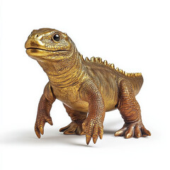 Obraz premium Golden reptile figurine, detailed textured scales, standing pose.